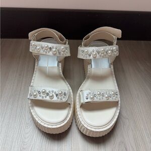 Dolce Vita Cream Pearl-Studded Sandals